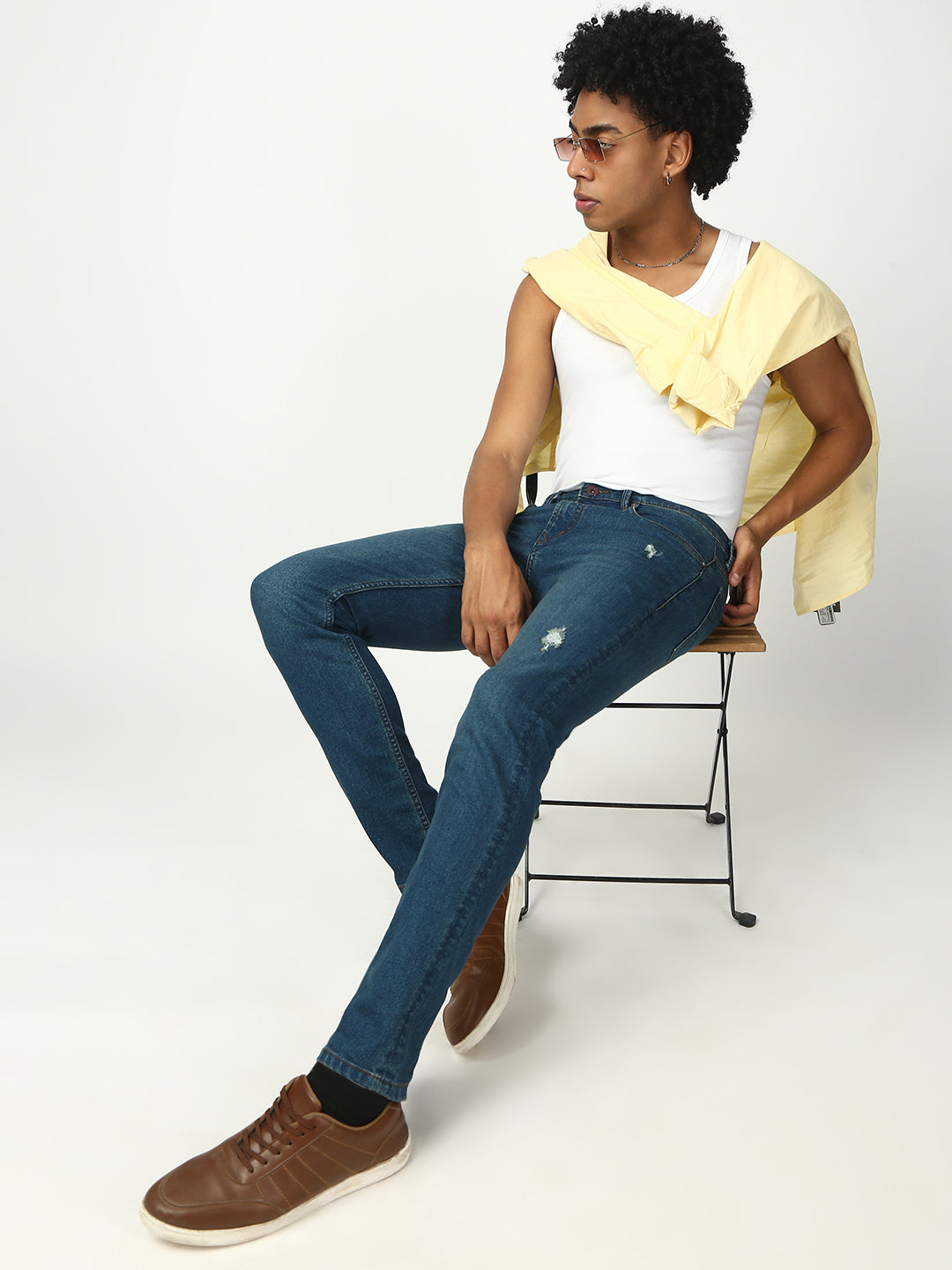 Vintage Blue Ripped Slim Fit Stretchable Jeans