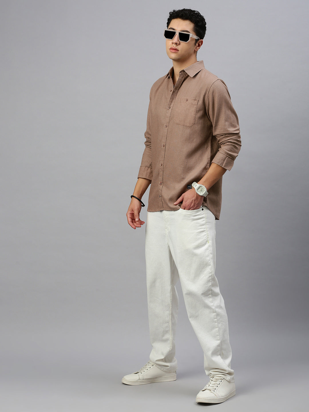 Brown Linen Shirt With Pocket