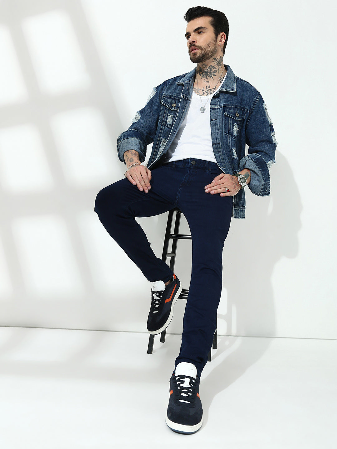 Navy Blue Raw Wash Skinny Fit Jeans