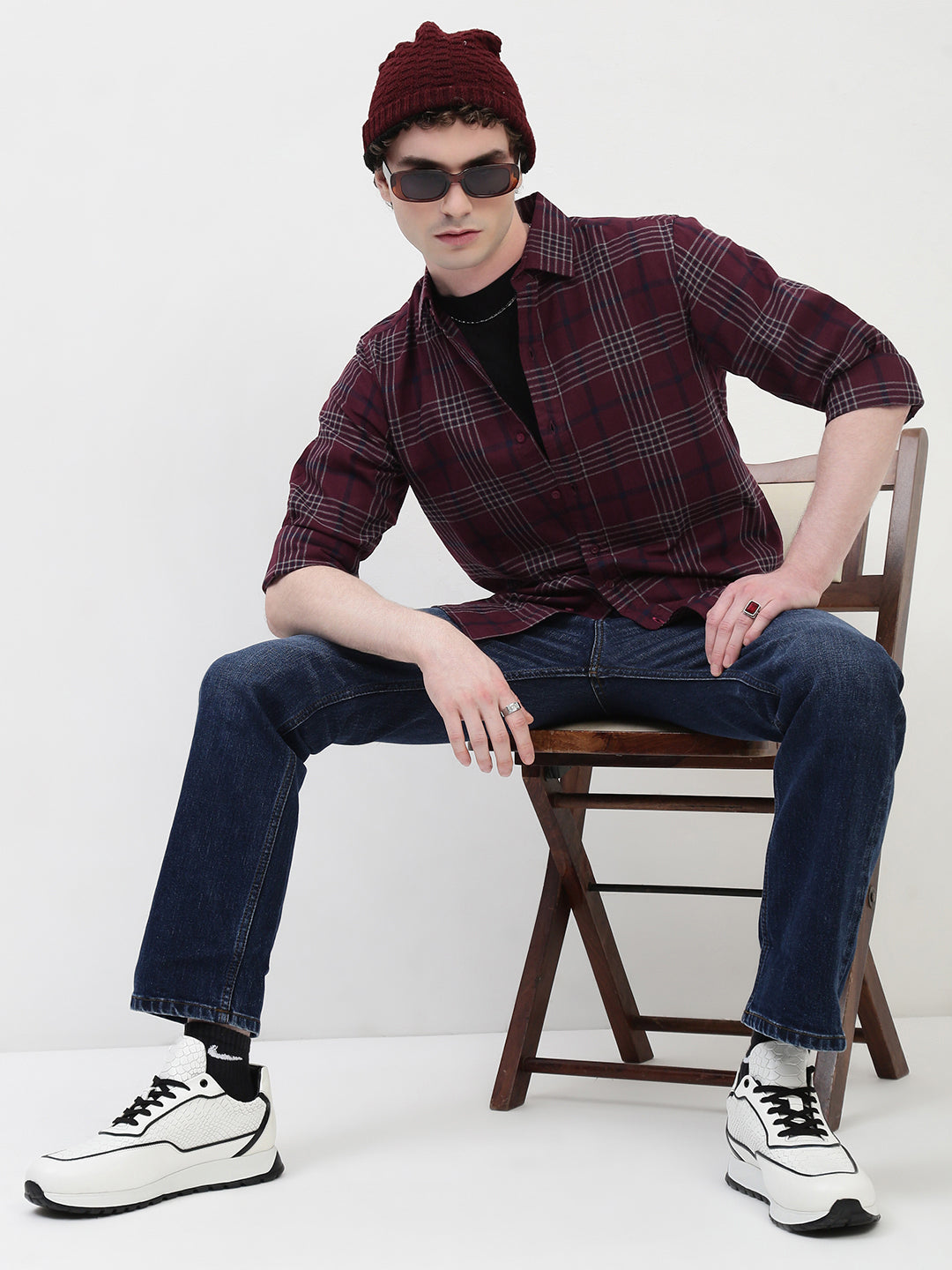 Oxford Checks Full Sleeve Slim Fit Shirt Without Pocket