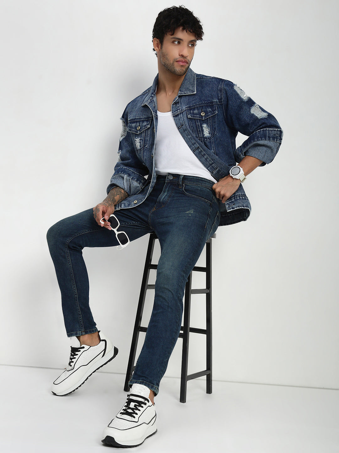 Vintage Blue Poly Stretch Trapped Fit Jeans