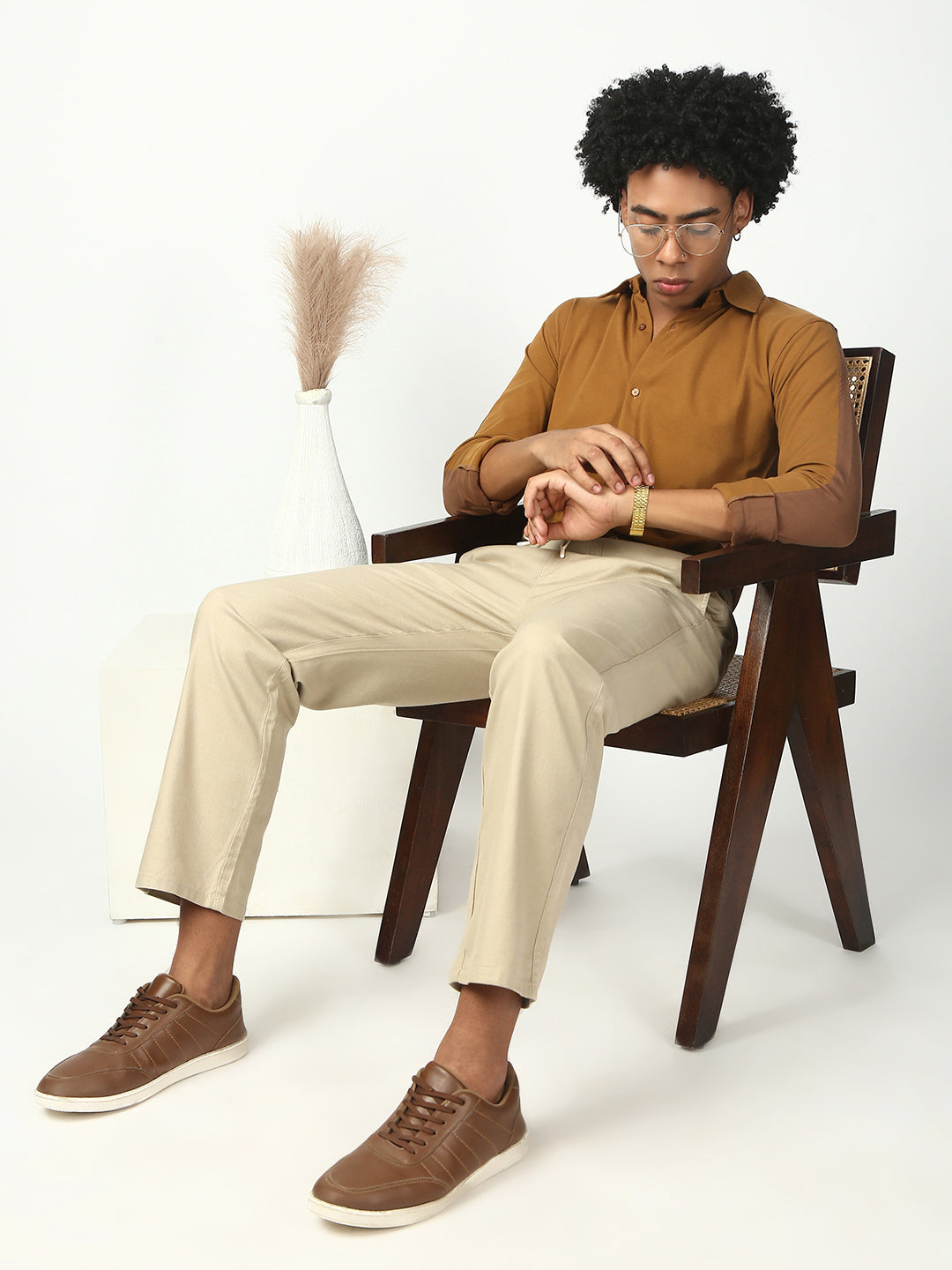 Khakhi Relax Fit Cross Pocket Cotton Pant