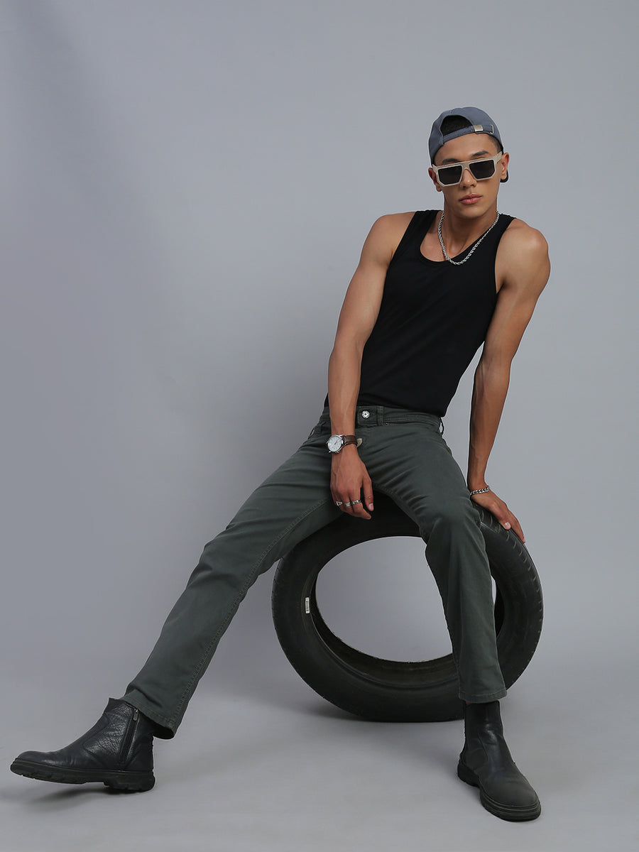 Olive Green Comfort Slim Fit Stretchable Jeans