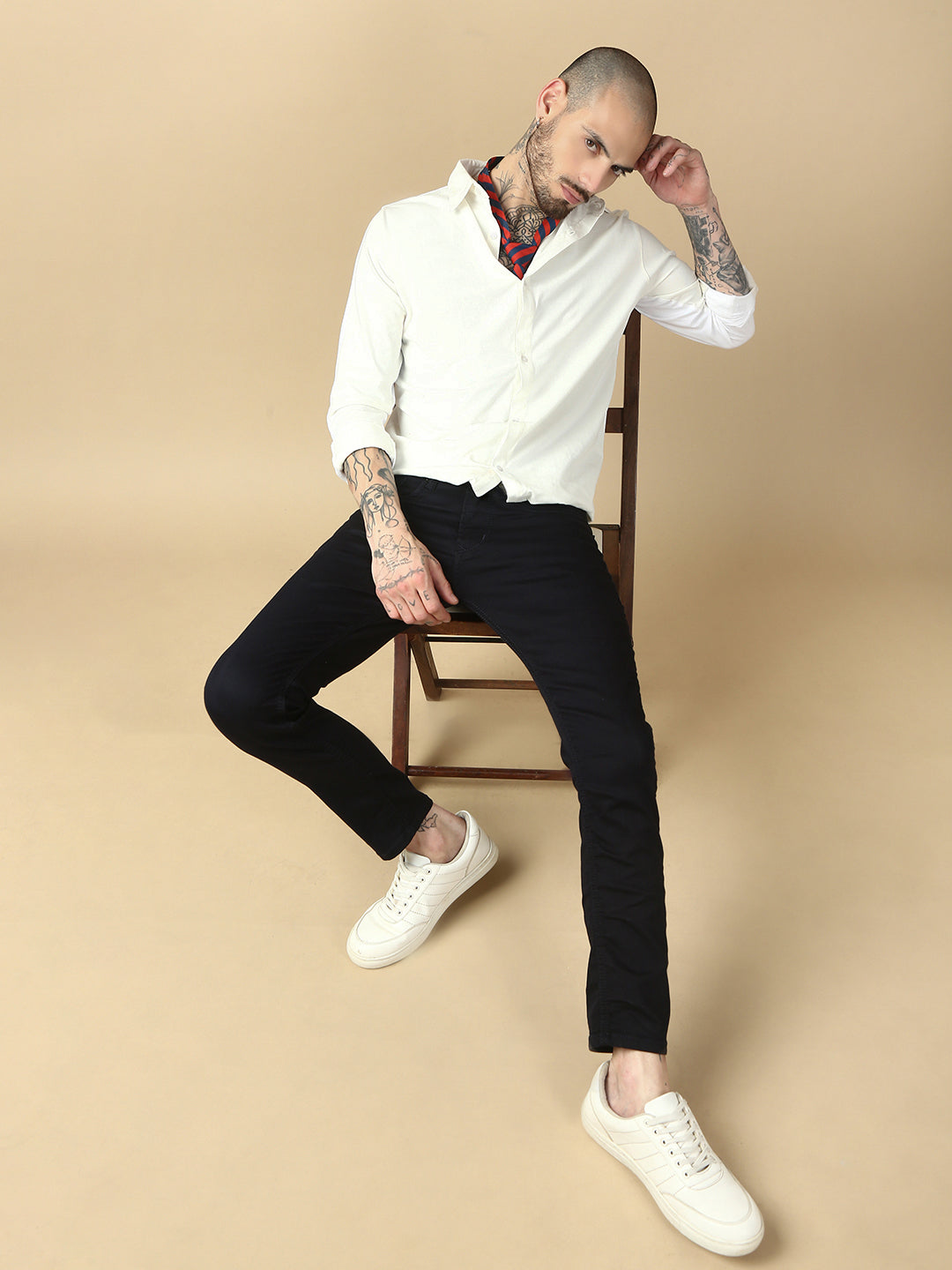Navy Blue Trapped Fit Stretchable Jeans