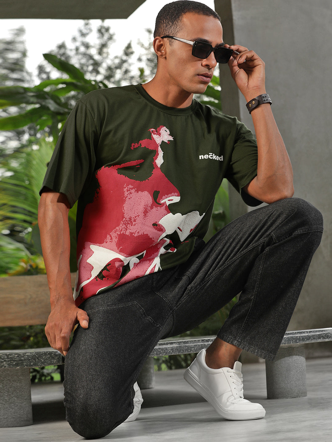 Printed Round Neck Oversize Half Sleeve T-Shirt