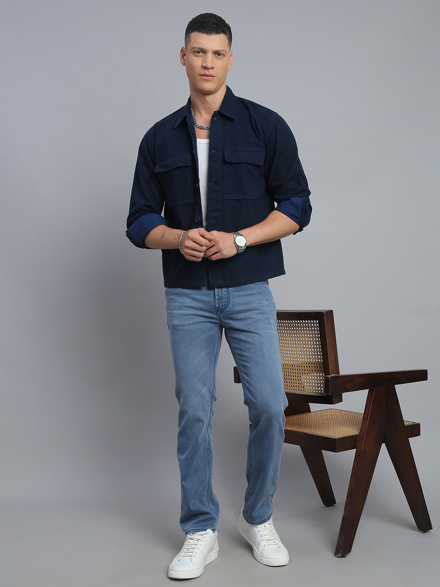 Sky Blue Regular Straight Fit Stretchable Jeans
