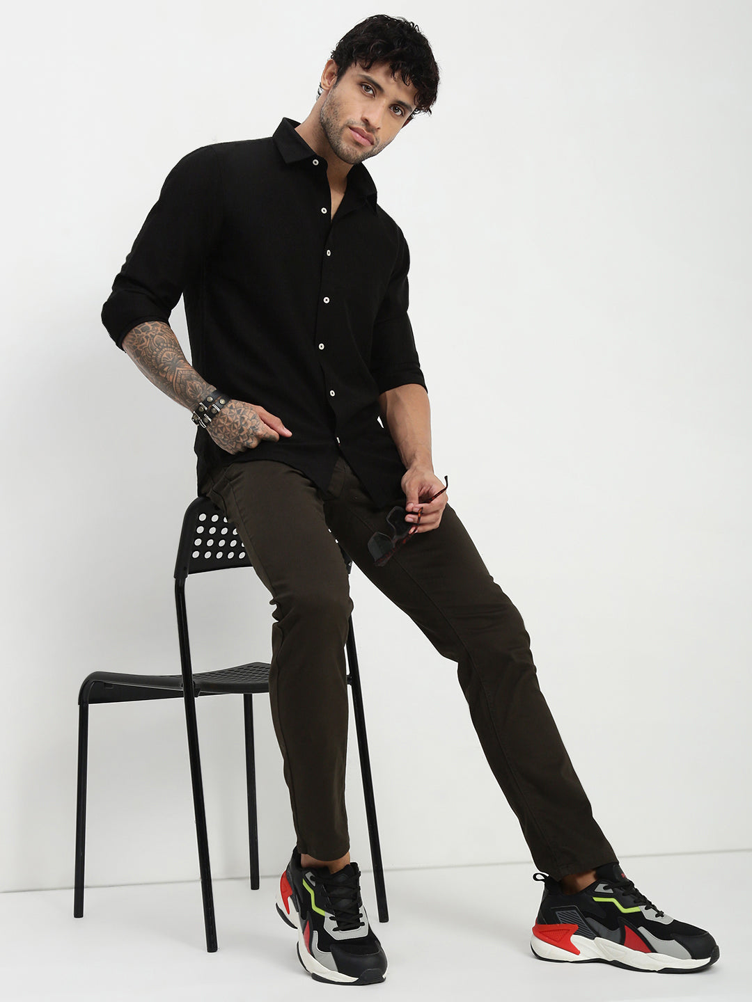 Olive Slim Fit Satin Cotton Pants
