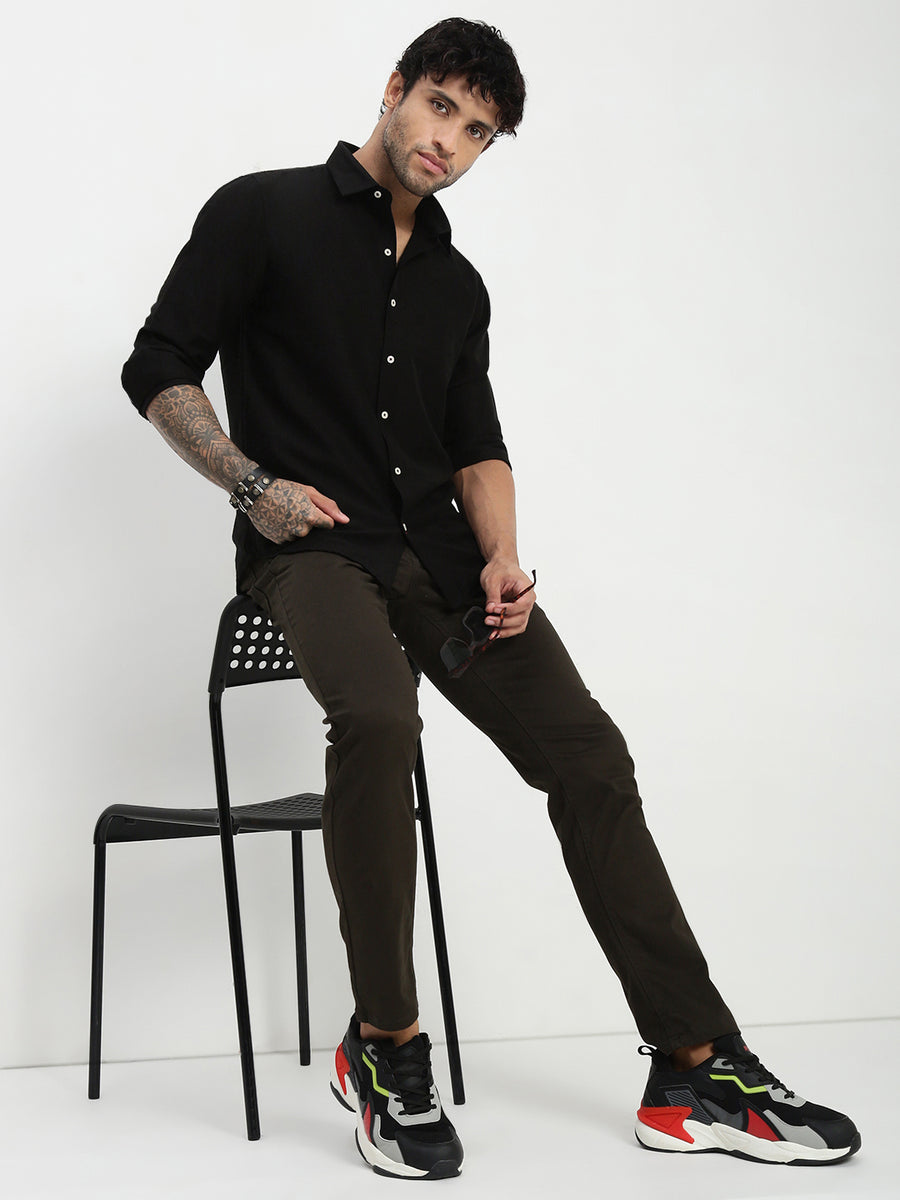 Olive Slim Fit Satin Cotton Pants