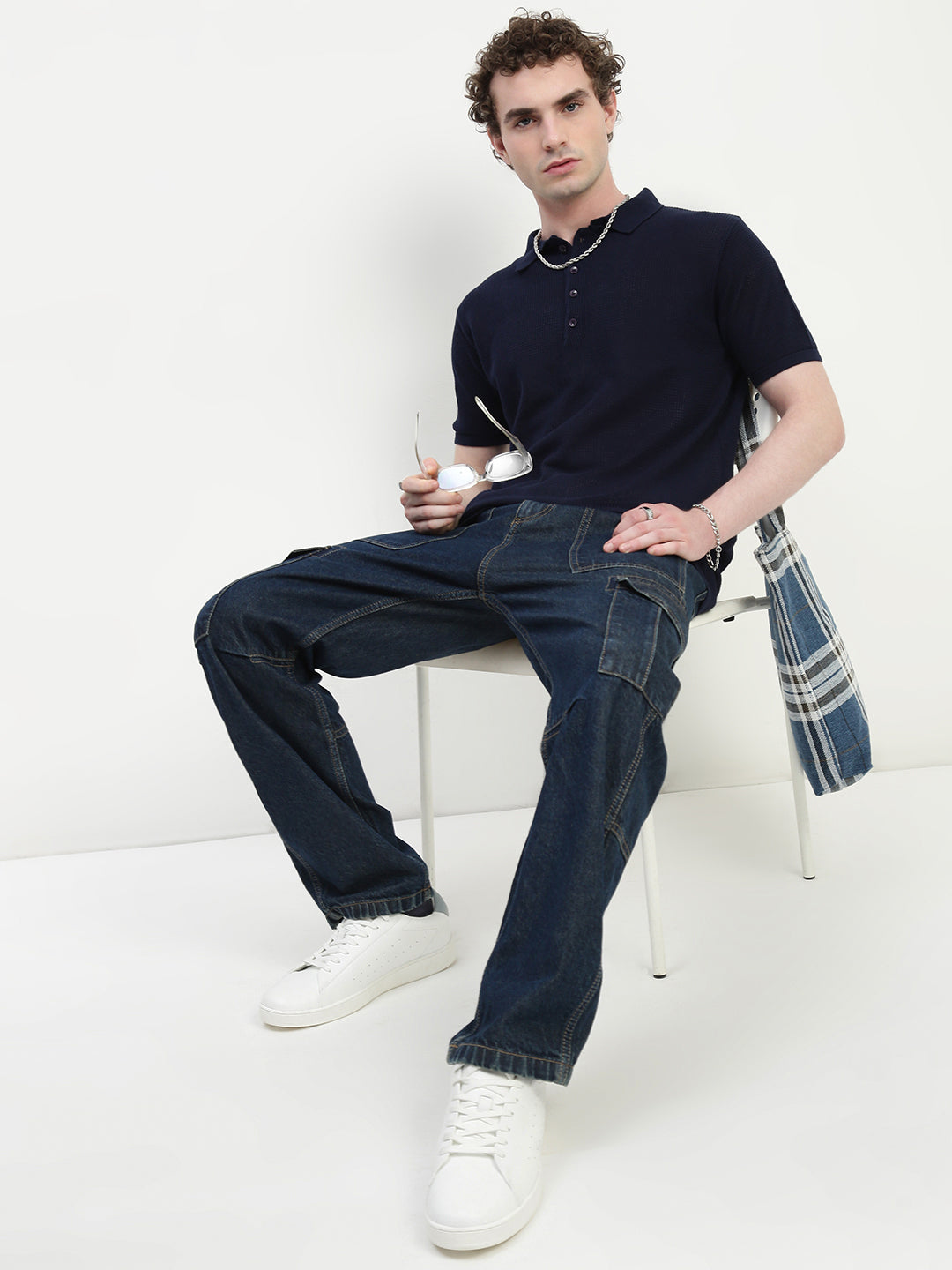 Polo See Through Navy Blue Cotton T-Shirt