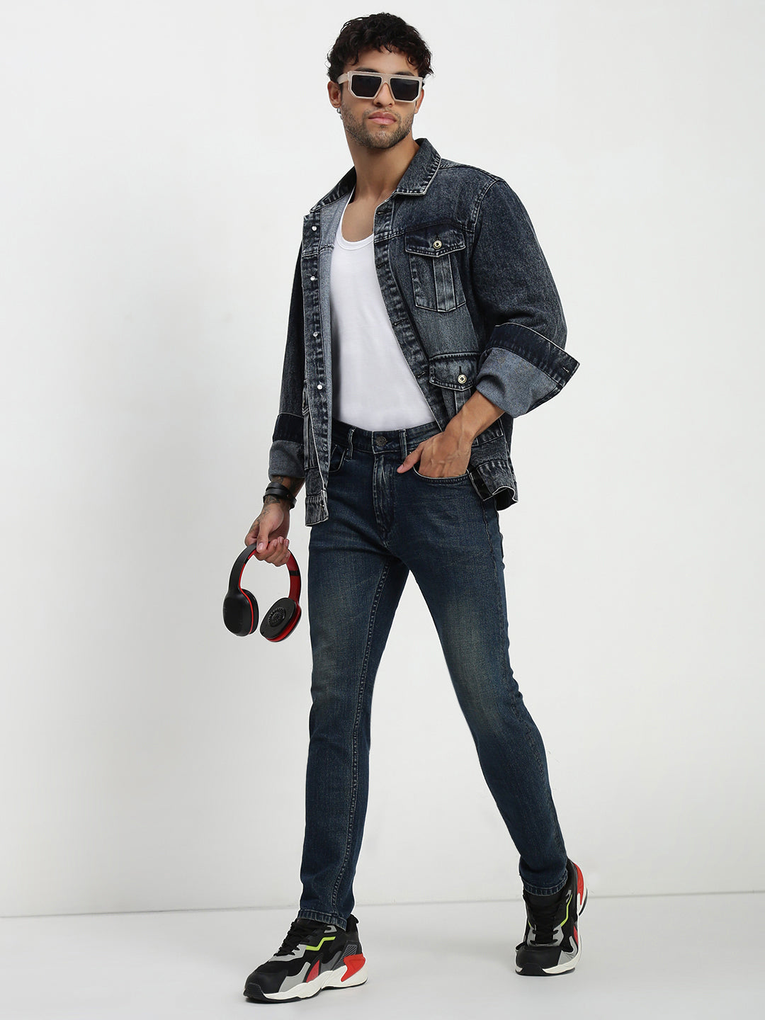 Vintage Blue Poly Stretch Trapped Fit Jeans