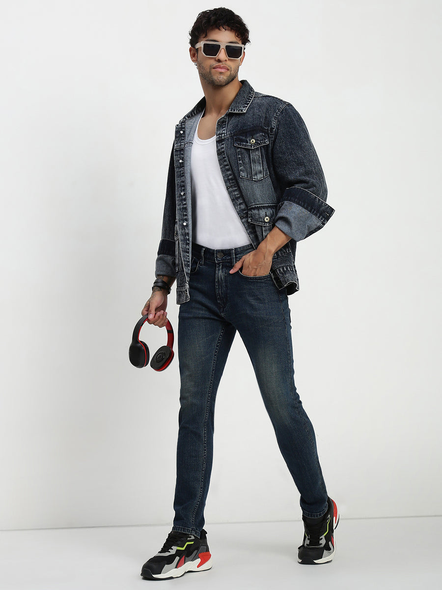 Vintage Blue Poly Stretch Trapped Fit Jeans