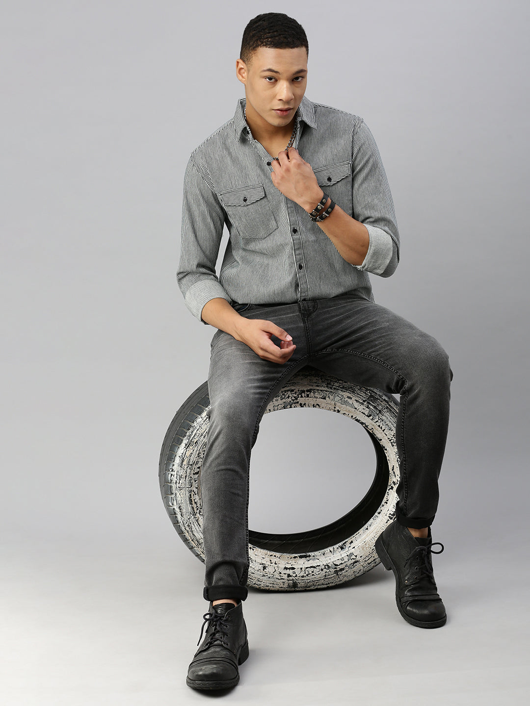 Black Gray Vintage Skinny Fit Stretchable Jeans