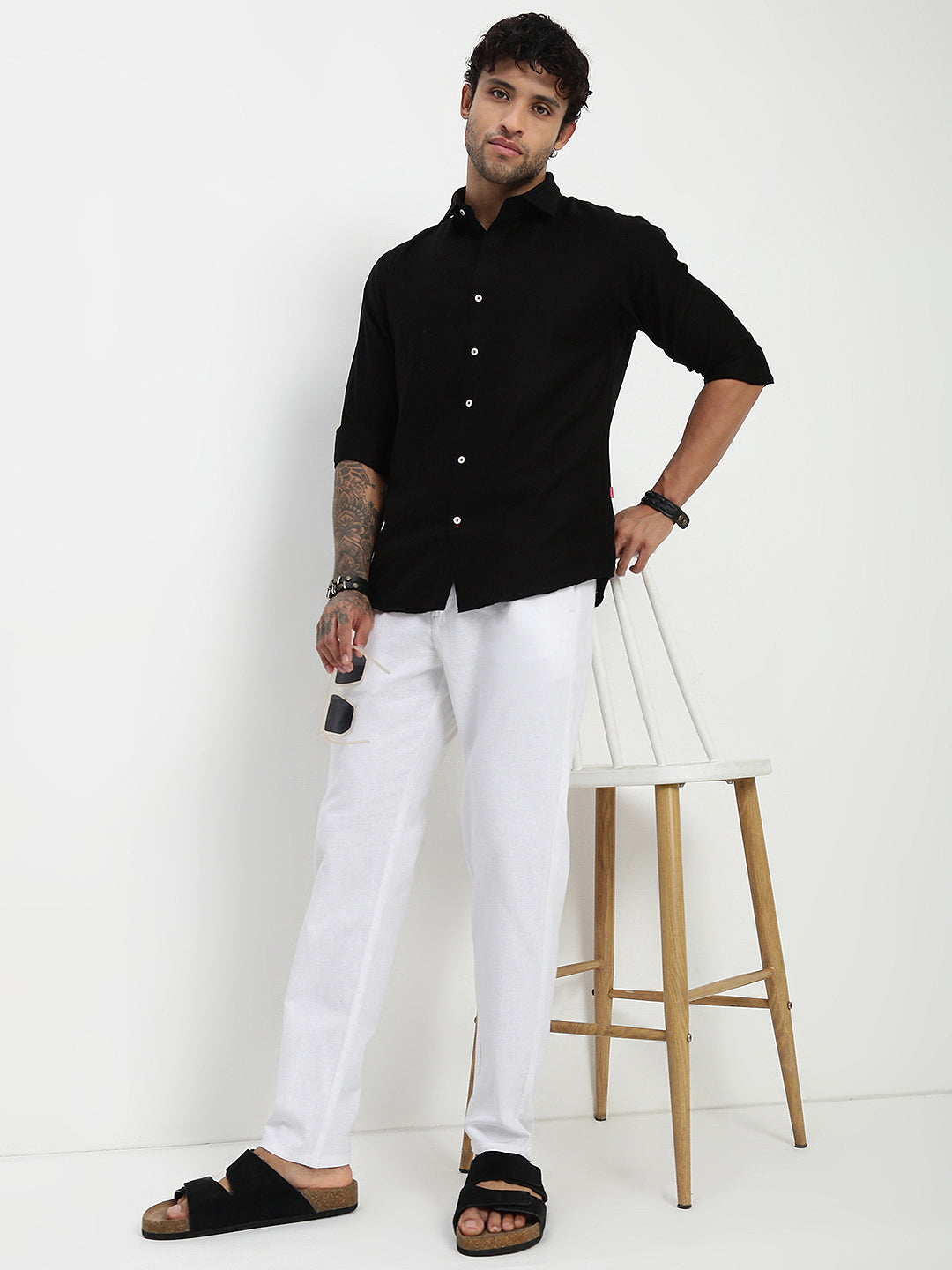 White Relax Fit Cross Pocket Cotton Linen  Pants