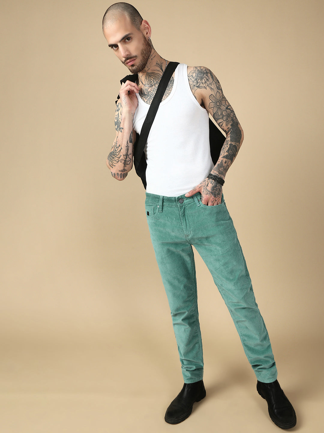 Water Green Corduray Slim Fit Stretchable Jeans