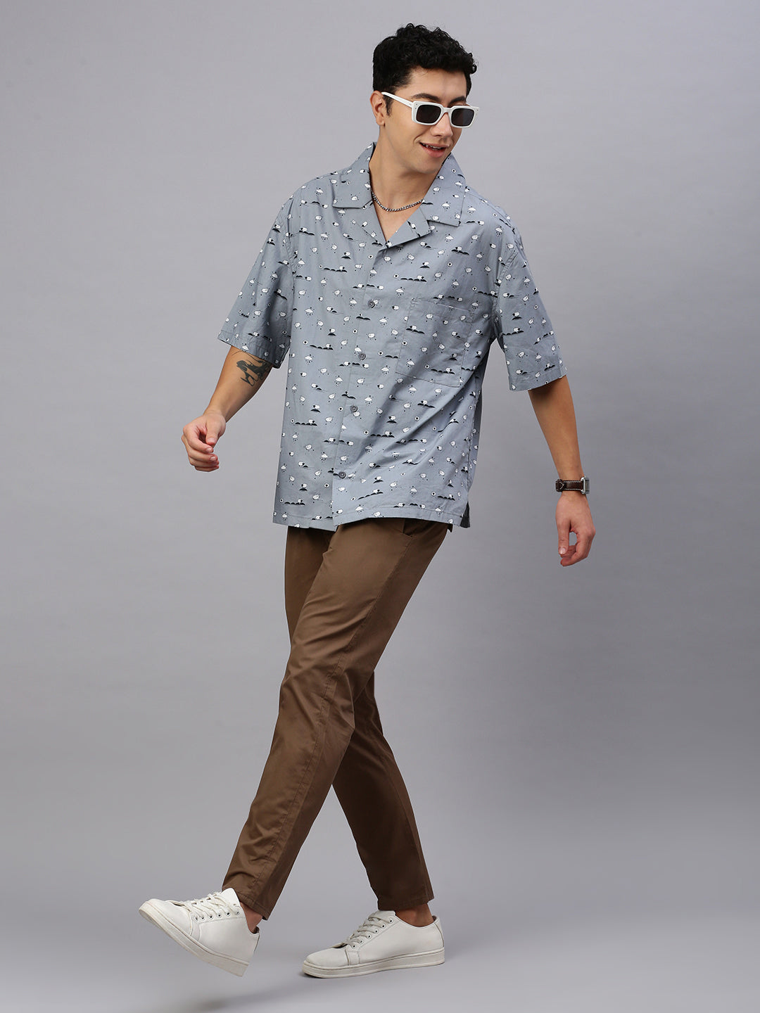 Printed Half Sleeve Oversize Shirt With Pocket