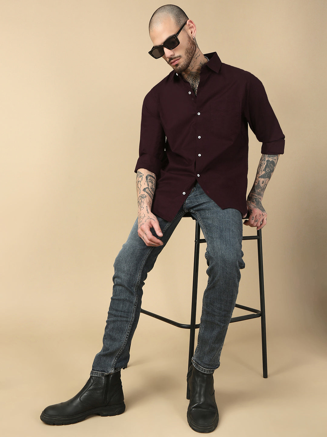 Maroon Full Sleeve Slim Shirt With Pocket