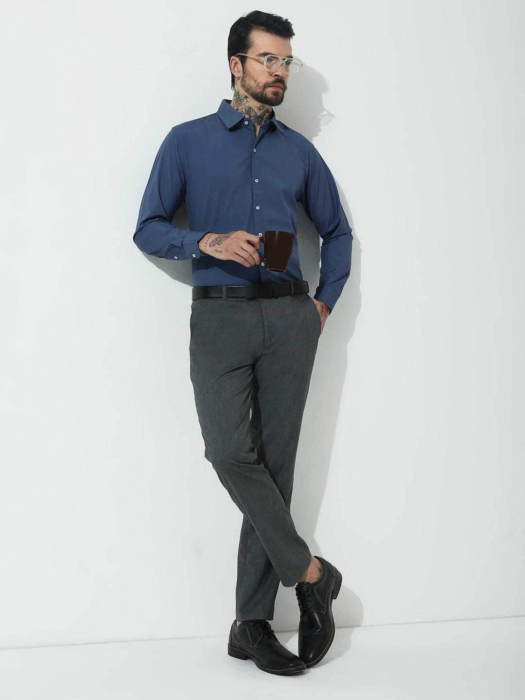 Smoky Blue Full Sleeve Slim Fit Shirt Without Pocket