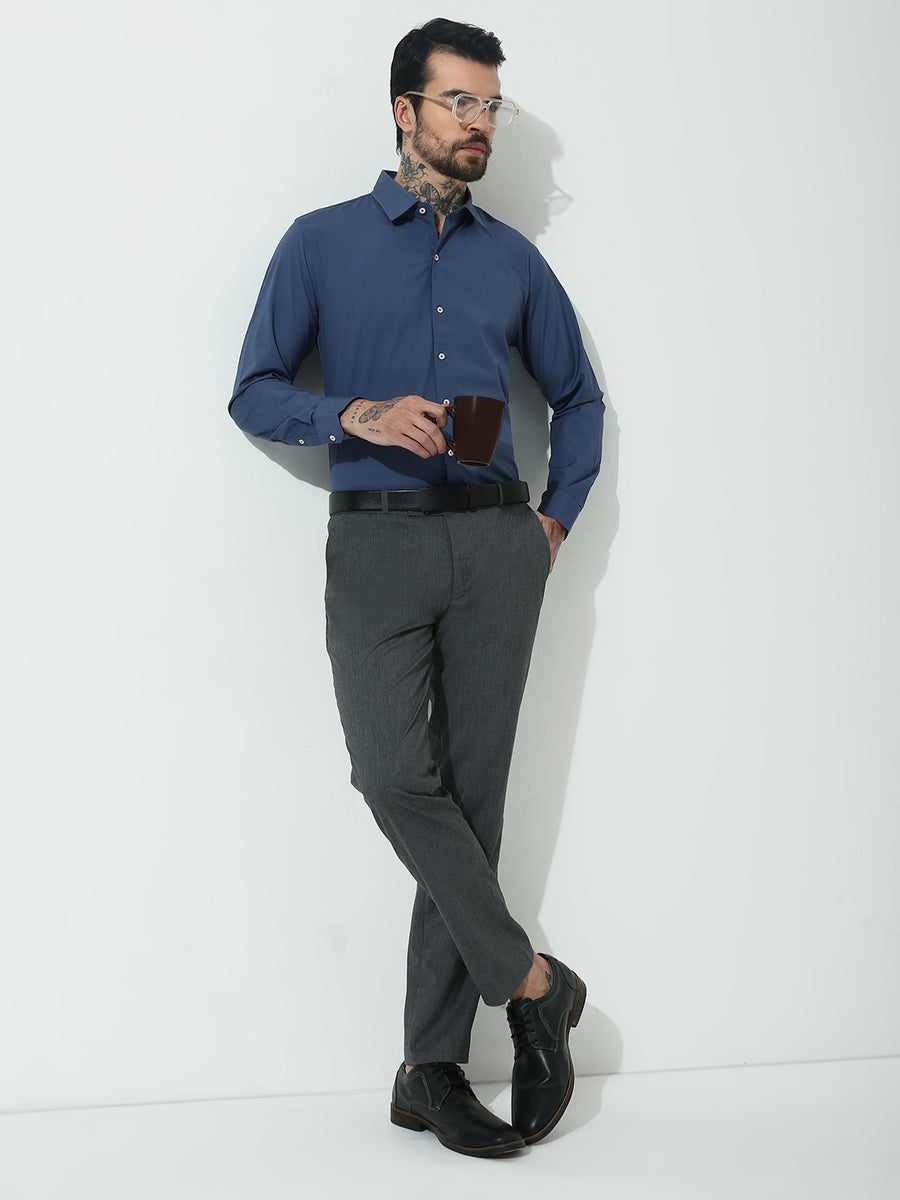 Smoky Blue Full Sleeve Slim Fit Shirt Without Pocket