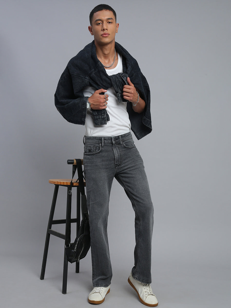 Grey Boot Cut Fit Stretchable Jeans