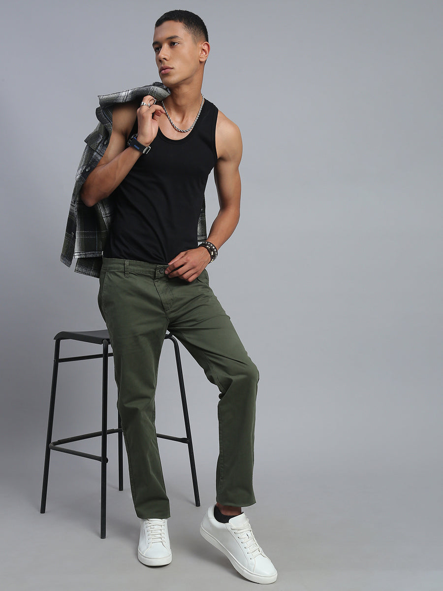 Dark Olive Green Comfort Slim Fit Chinos Paint
