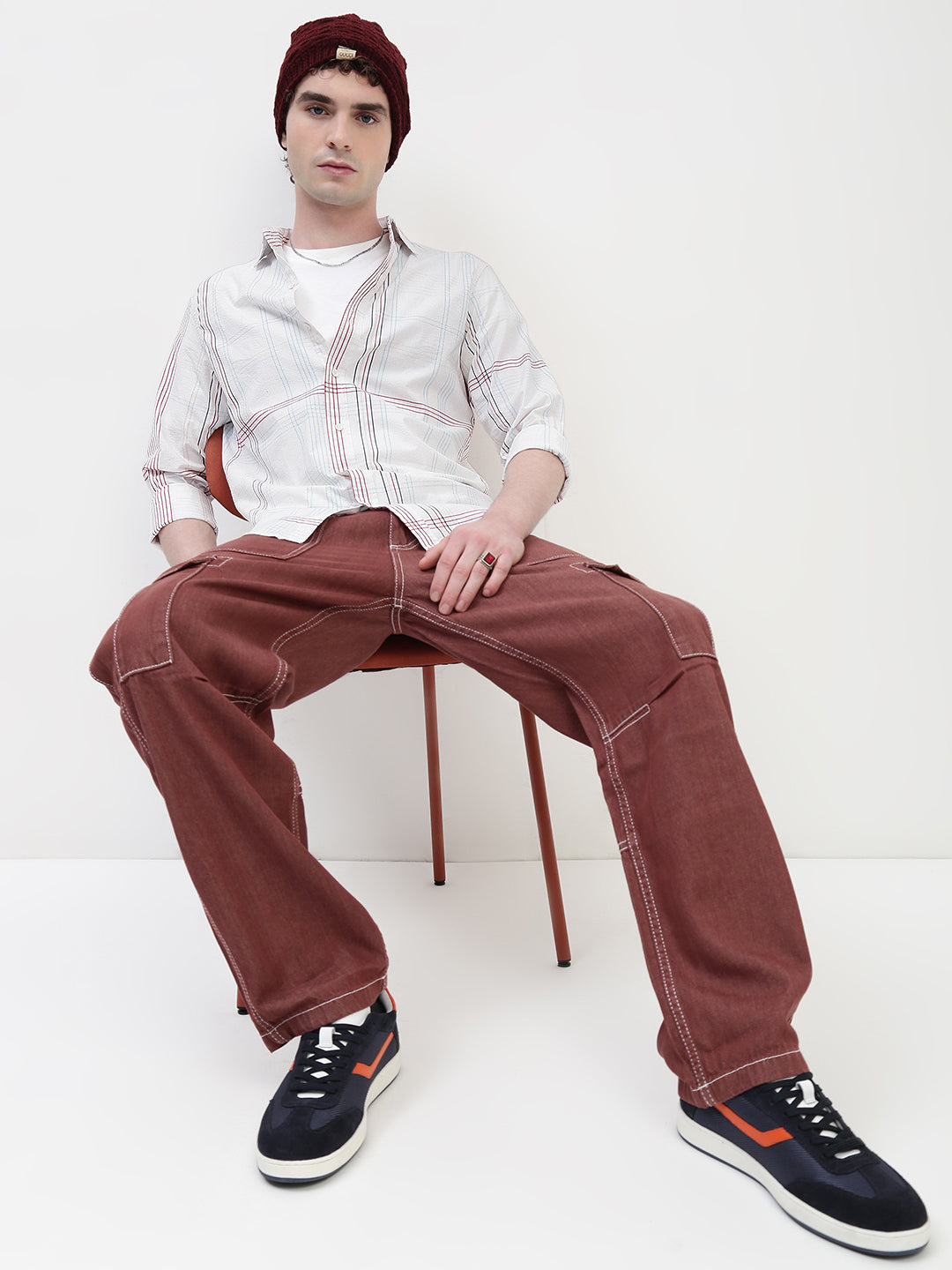 Checks Full Sleeve Slim Fit Shirt Without Pocket