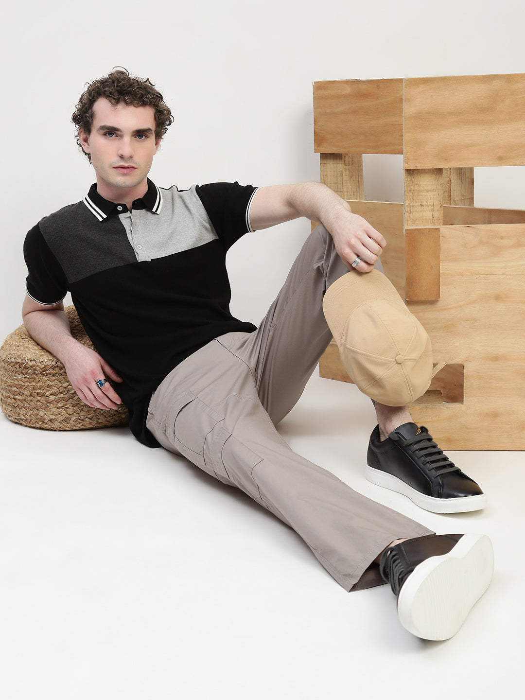 Gray 9 Pocket Regular Fit Cargo Paint