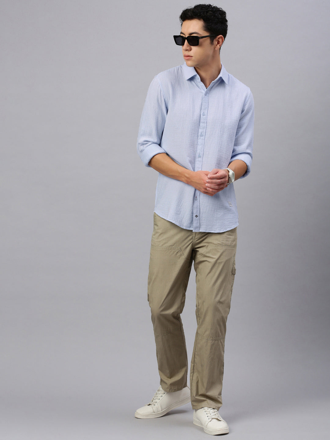 Ice Blue Doble Cloth Cotton Shirt With Pocket
