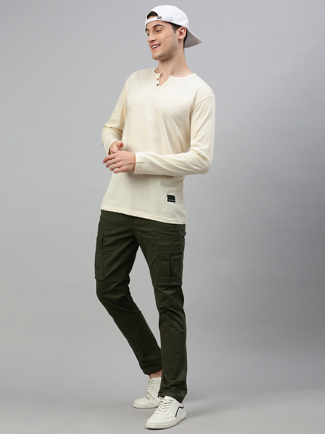 Natural Henley Neck Full Sleeve t-shirt