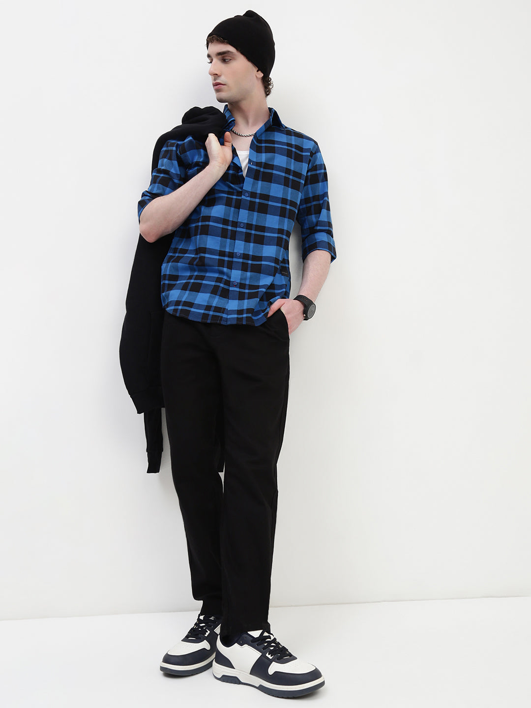 Oxford Checks Full Sleeve Slim Fit Shirt Without Pocket