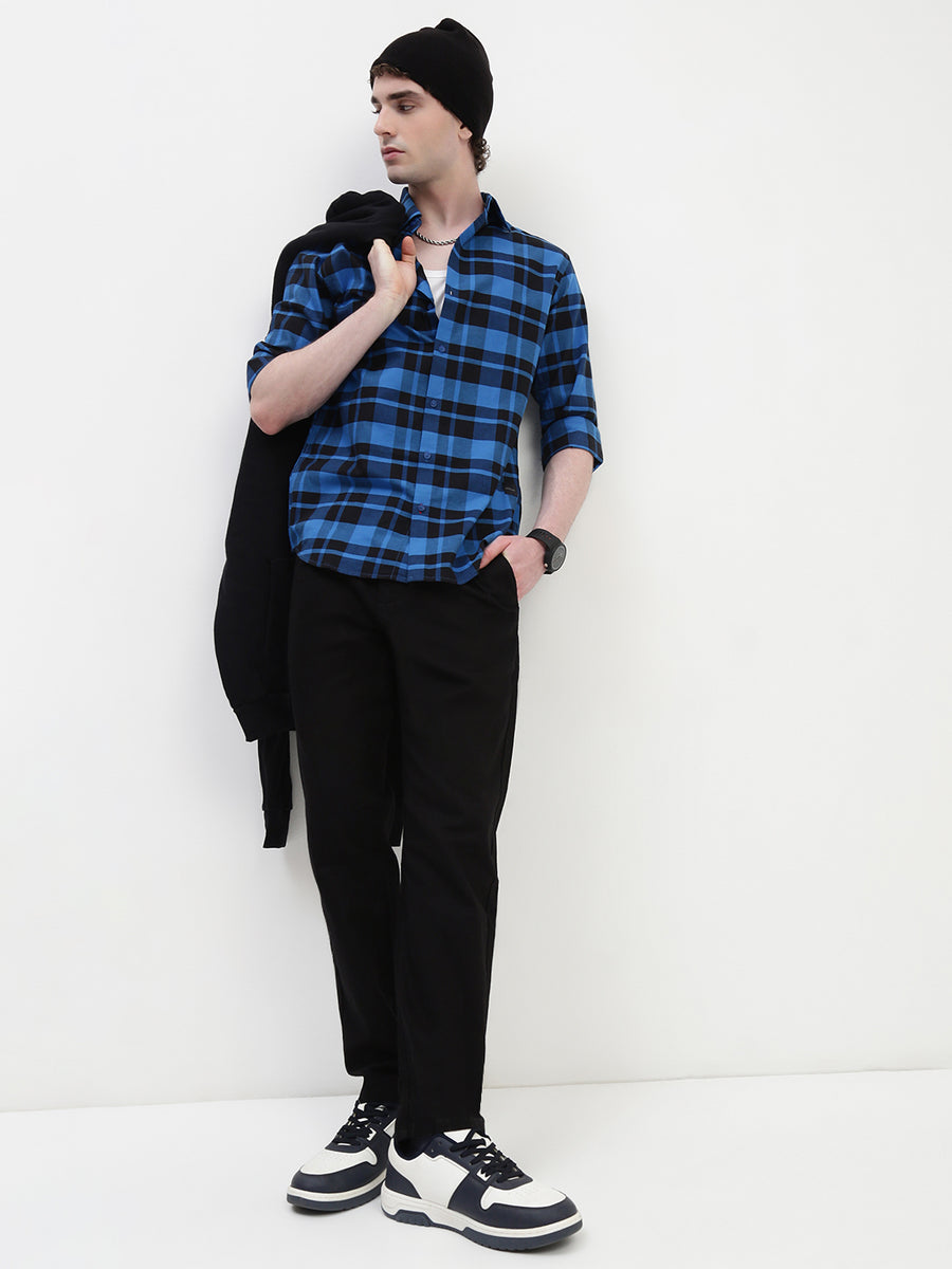 Oxford Checks Full Sleeve Slim Fit Shirt Without Pocket