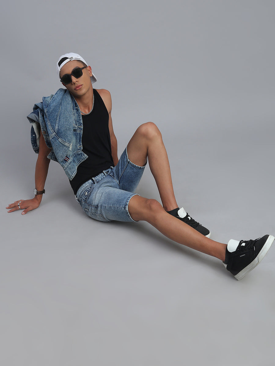 Light Blue Slim Fit Shorts