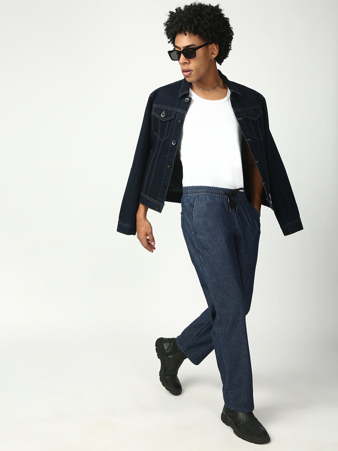 Blue Relax Fit Cross Pocket Cotton Pant