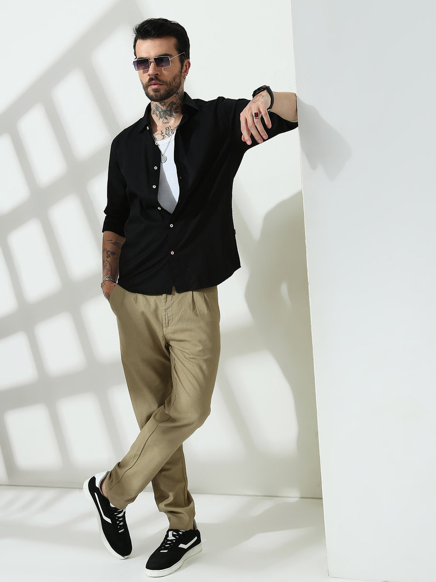 Black  Full Sleeve Slim Fit Shirt Without Pocket