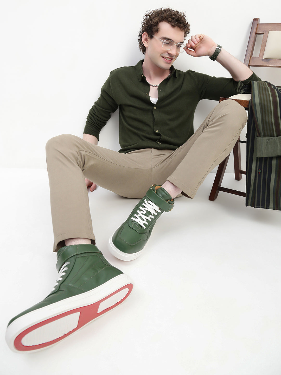 Olive Knit Cardigan Full Sleeve Relax Slim Fit Shirt Without Pocket