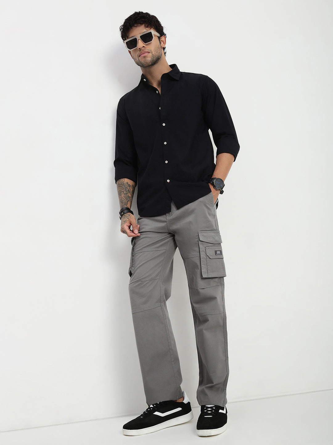 Grey 7 Pocket Regular Fit Cargo Paint