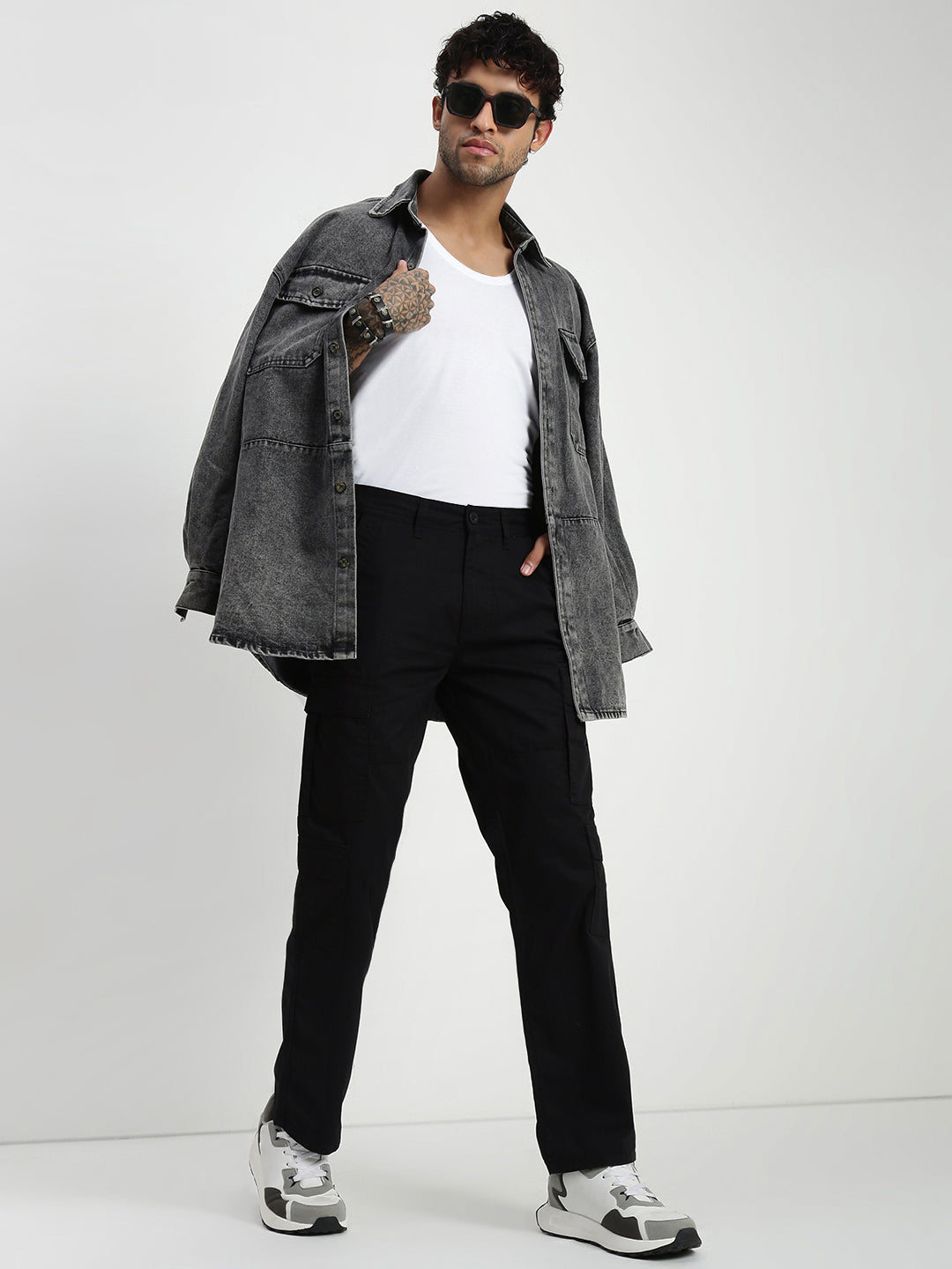 Black 9 Pocket Regular Fit Cargo Paint