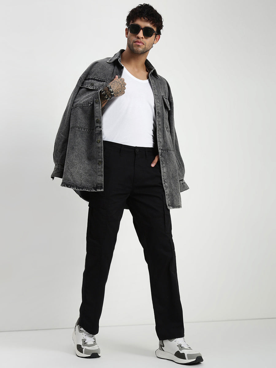Black 9 Pocket Regular Fit Cargo Paint