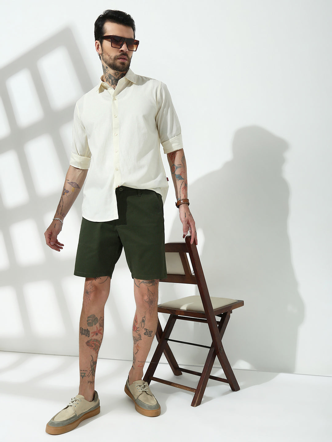 Olive Relax Fit Chinos Shorts
