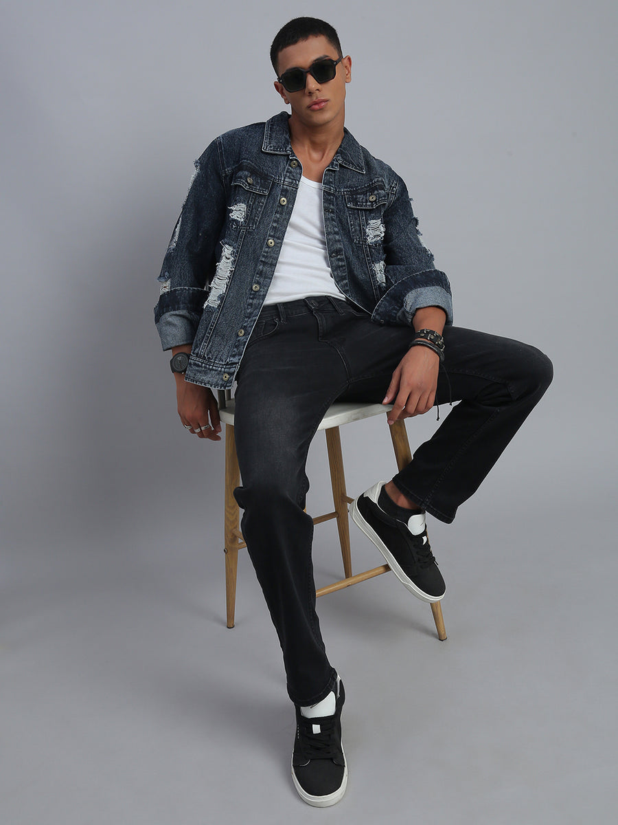 Black Vintage Regular Straight Fit Stretchable Jeans