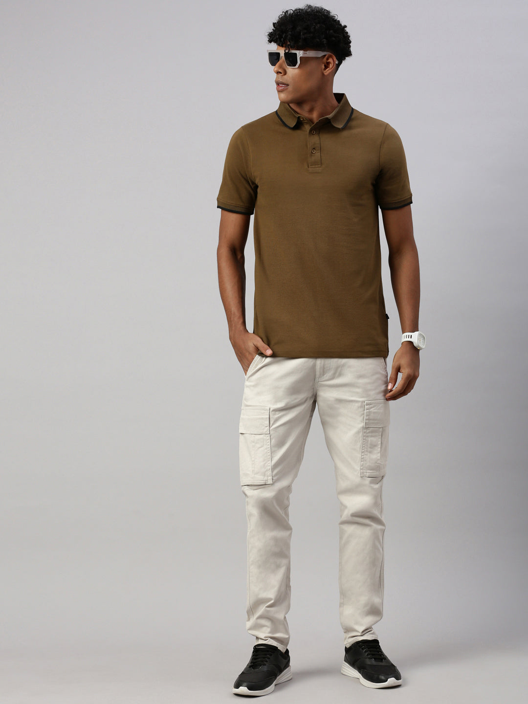 Khakhi  Polo Collar Half T-Shirt