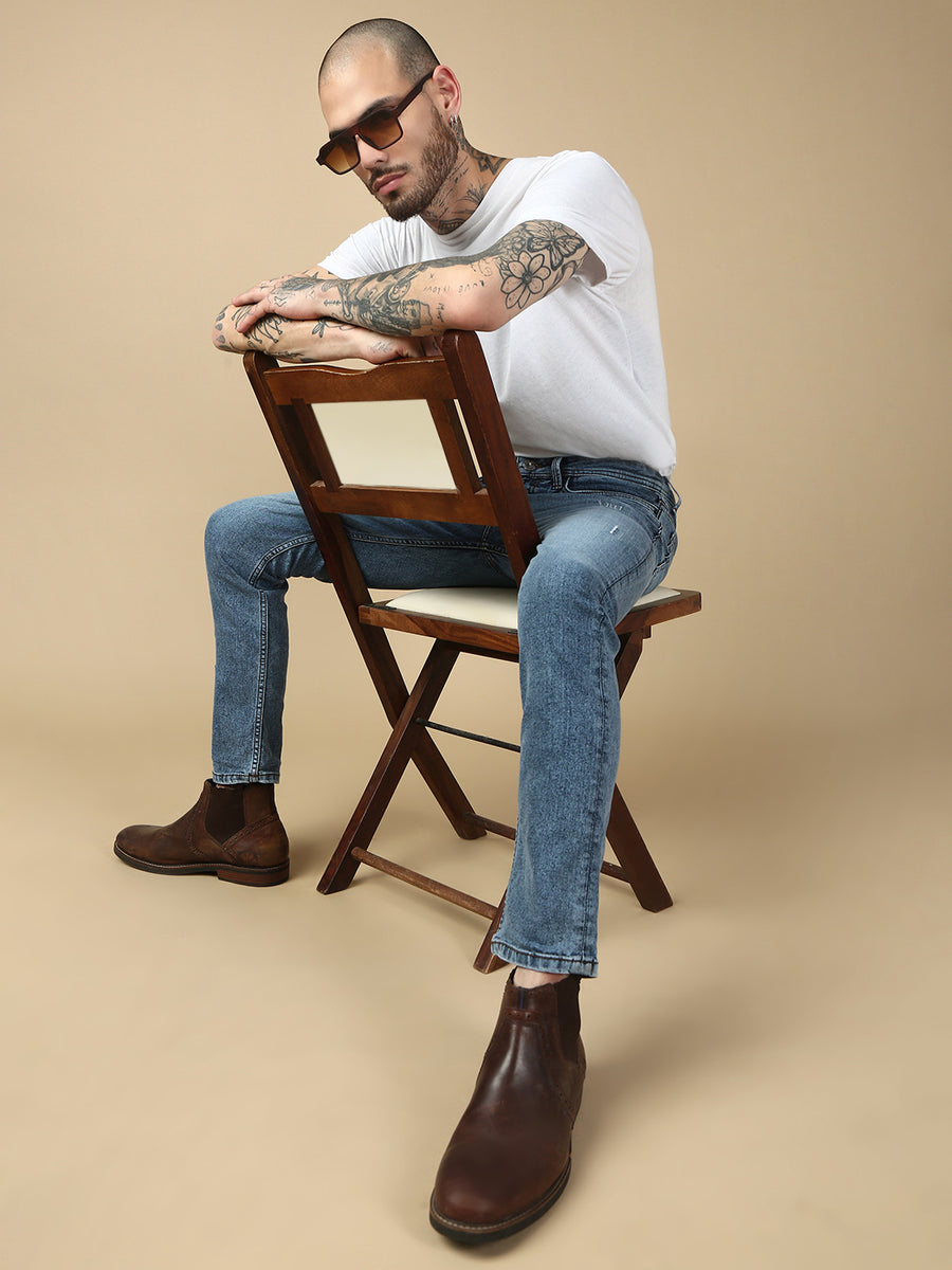 Light Blue Ripped Straight Stretchable Jeans