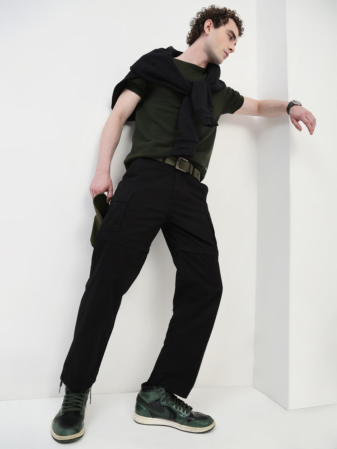 Crew Neck See Through Olive Cotton T-Shirt