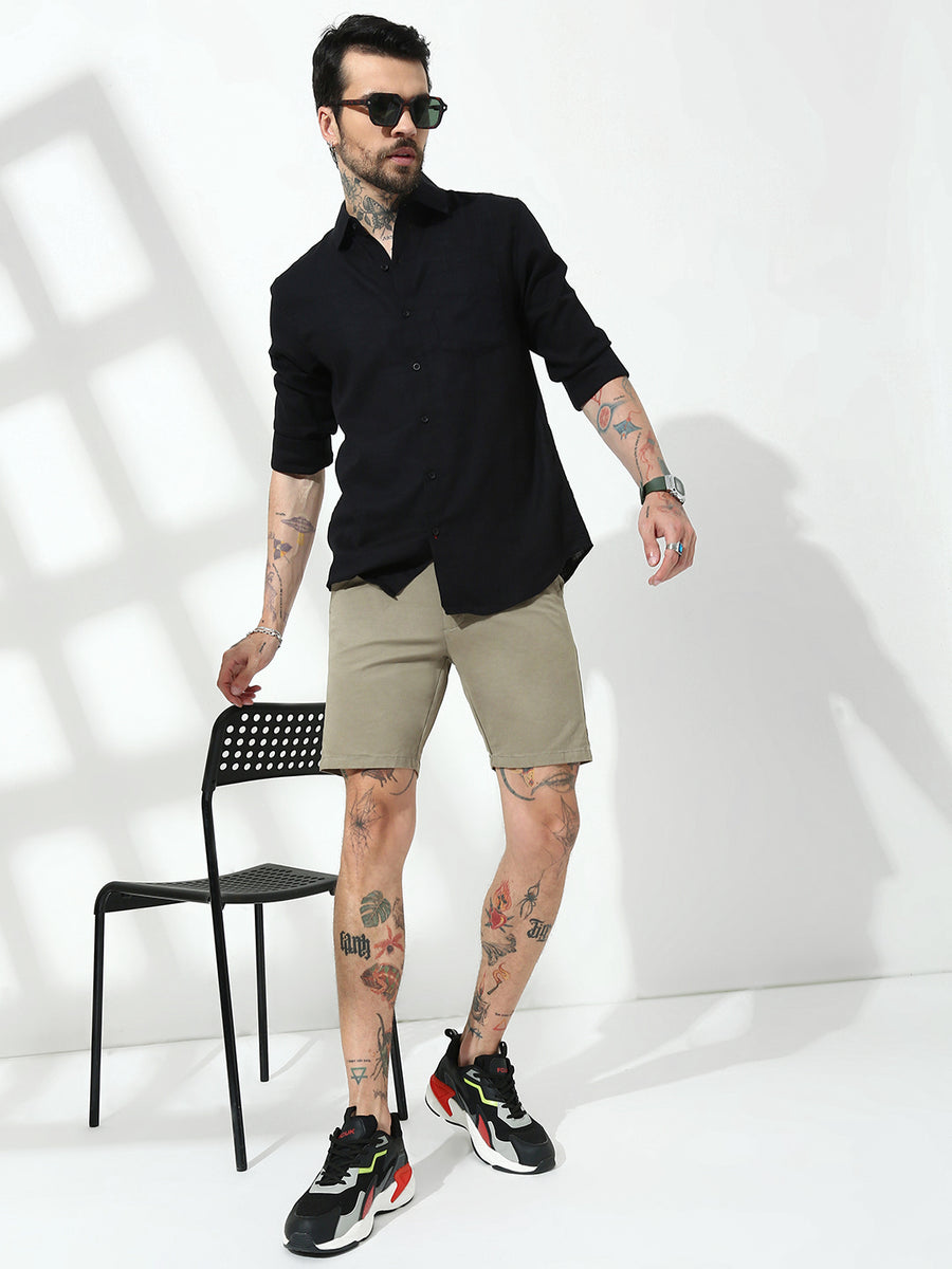 Dark Beige Skinny Fit Chinos Shorts