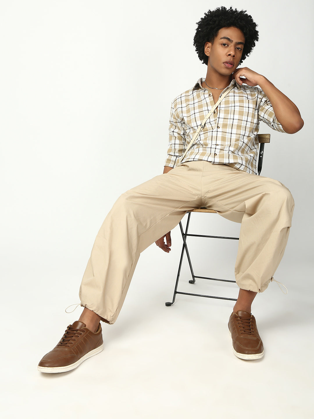 Beige Parachute Cotton Pant