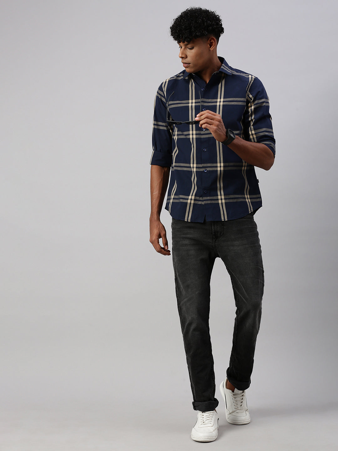 Classic Cobalt Checks Shirt Without Pocket