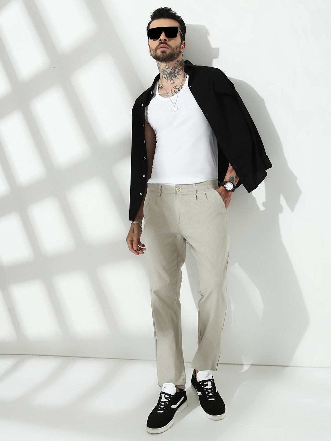 Light Belge Relax Fit Cross Pocket  Linen Pant
