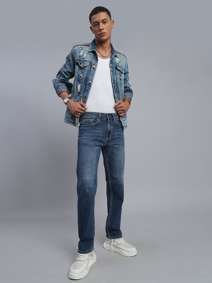 Mild Blue Regular Straight Fit Stretchable Jeans