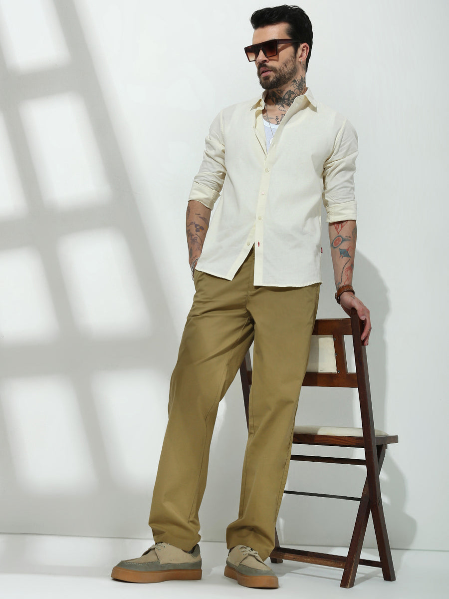 Khakhi Straight Fit Cotton Pant