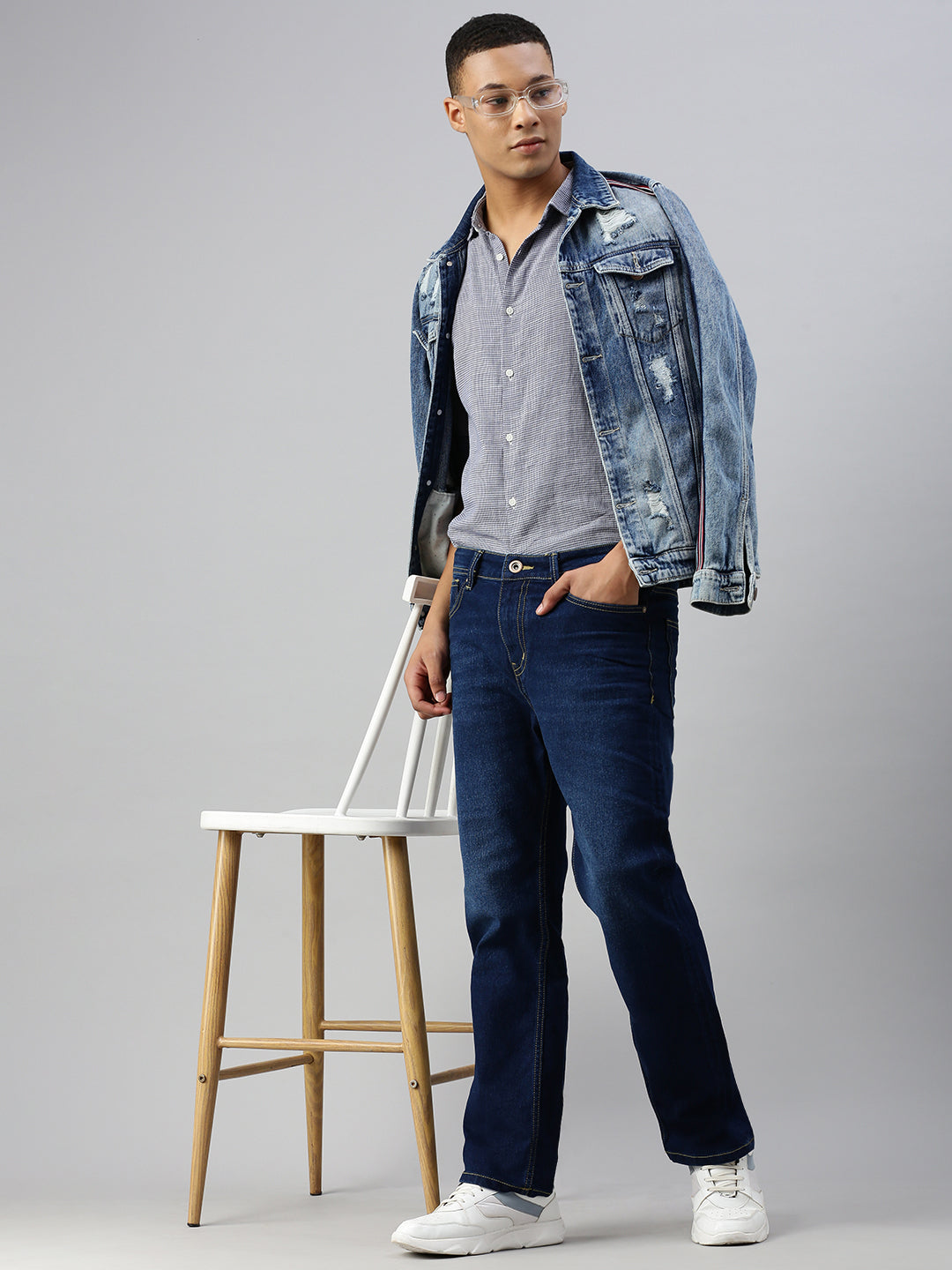 Vintage Indigo Blue Straight Fit Stretchable Jeans