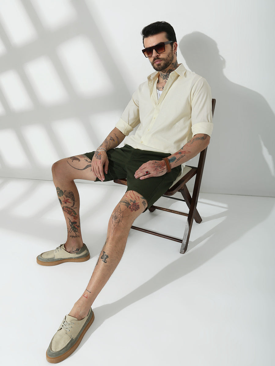 Cream Full Sleeve Slim Fit Shirt Without Pocket